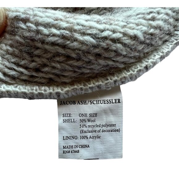 EccoRaggs Wool Blend Beanie Hat Knitted Gray Beige - Picture 6 of 7